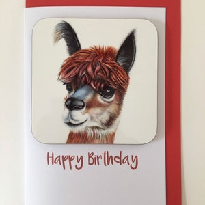 Biglietto di compleanno con alpaca, biglietto con alpaca, sottobicchiere con alpaca, biglietto personalizzato con alpaca, regalo per amanti degli alpaca, biglietto di auguri con alpaca