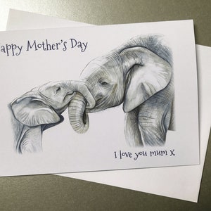 Carte de voeux A5 pour la fête des mères, carte de fête des mères éléphant, carte de fête des mères unique pour maman, carte de fête des mères pour maman