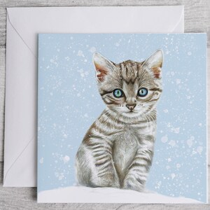 Jolie carte de Noël chaton, carte de Noël illustrée chaton 148 mm x 148 mm, carte de Noël personnalisée, carte de Noël chat, à l'unité/packs