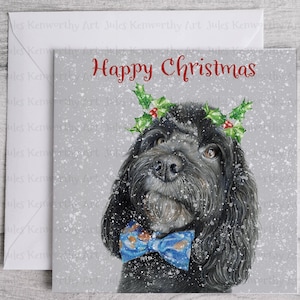 Carte de Noël personnalisée Sproodle, carte de Noël carrée noire Sproodle 148 mm x 148 mm, carte de Noël personnalisée, à l'unité ou en paquets