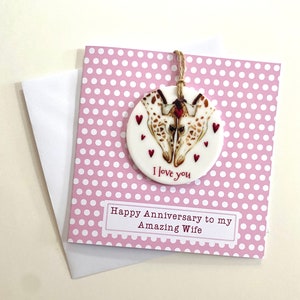 Personalised wife anniversary card and keepsake, Amazing wife giraffe card and detachable ceramic decoration gift, Giraffe card and gift image 6
