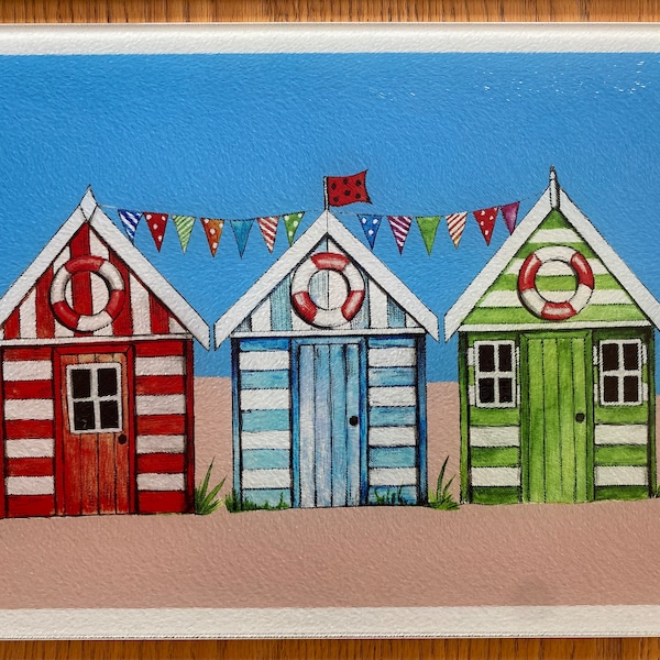 Beach Hut Glass Chopping Board / Worktop Saver - this would look fabulous in any kitchen, personalised large chopping board