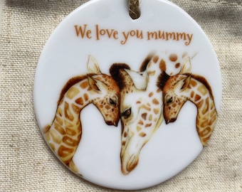 Ceramic Giraffe Decoration for mummy, Gift from Children to mum, Mum Gift from Twins, Personalised Gift, FREE Organza Bag, Mother's Day Gift