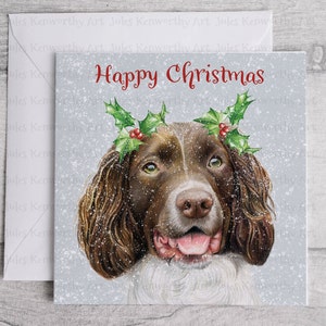Personalisierte Spaniel Weihnachtskarte, Quadratische Springer Spaniel Weihnachtskarte 148 mm x 148 mm, personalisierte Weihnachtskarte, einzeln oder in Packungen