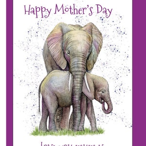 Tarjeta de felicitación A5 del Día de la Madre, Tarjeta del Día de las Madres Elefantes, Tarjeta única del Día de la Madre para mamá, Tarjeta del Día de la Madre para mamá, Día de las Madres Momia