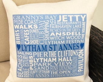 Lytham St Anne’s Linen Cushion, Everything you love about Lytham on a cushion, 40 x 40cm, Linen Cushion with Inner Pad, Gift from Lytham