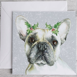 Biglietto di Natale Bulldog francese, biglietto di Natale Bulldog francese quadrato 148 mm x 148 mm, biglietto di Natale personalizzato, singolo o confezioni, biglietti per cani
