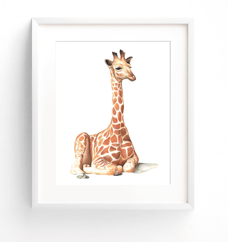 Personalised Print Signed Limited Edition Baby Giraffe Calf Illustrated Gicl\u00e9e Print FREE POSTAGE to UK