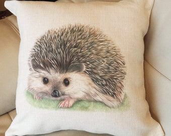 Hedgehog Linen Cushion, Hedgehog Illustration, Home Decor, Hedgehog Gift, 40 x 40, Linen Cushion with inner pad, hedgehog pillow