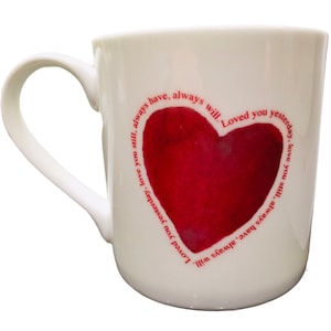 Bone China-liefdesmok, gepersonaliseerde jubileum-/valentijnsmok, jubileumcadeausets - optionele onderzetter/onderzetterkaart beschikbaar