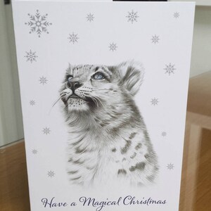 Cartões de Natal Snow Leopard, 6 x Cartão de Natal Snow Leopard A6 fofo, Snow Leopard na neve, Cartão de Natal, Ilustração Snow Leopard