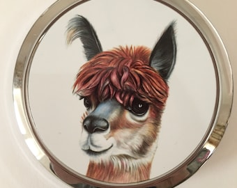 Alpaca Pocket Mirror, Gepersonaliseerde Spiegel, Alpaca Gepersonaliseerde Gift, Alpaca Gift, GRATIS katoenen organza zakje,