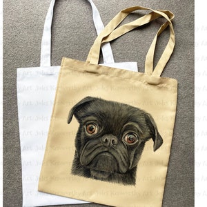 Black Pug Tote Bag, Personalised Black Pug Tote Bag,  Black Pug Shopping Bag, Unique Pug Gift, Pug Bag, Pug Gift, Pug Lover Bag, Pug Present