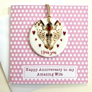 Personalised wife anniversary card and keepsake, Amazing wife giraffe card and detachable ceramic decoration gift, Giraffe card and gift image 7