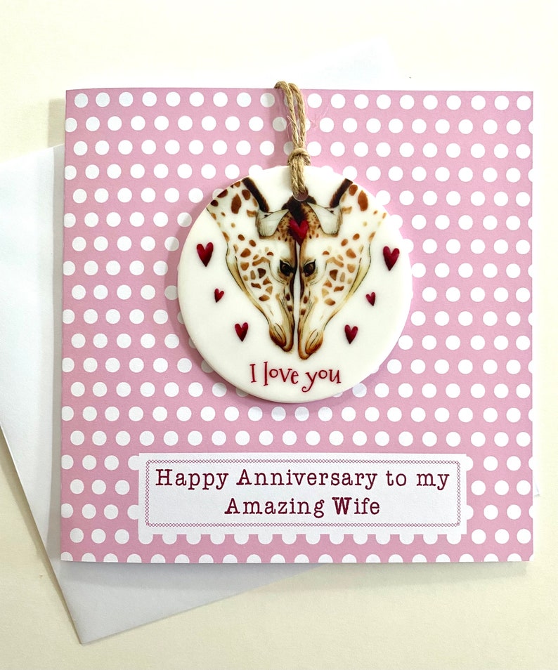 Personalised wife anniversary card and keepsake, Amazing wife giraffe card and detachable ceramic decoration gift, Giraffe card and gift image 7