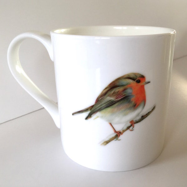 Bone China Robin Mug Gift Set, Robin Bone China Mug, Robin Illustration, Balmoral Bone China Mug, Christmas Gift, Robin Illustration