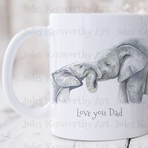 Personalised Mug for dad, Elephant and Calf Illustration, Gift for Daddy, Gift for DAD,  11oz Ceramic Mug. fathers day gift for child