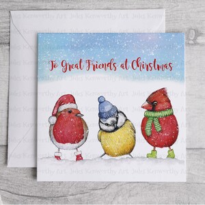 Biglietto di Natale personalizzato, biglietto di Natale Great FriendsBiglietto di Natale quadrato 148 mm x 148 mm, biglietto di Natale Bird, disponibile singolo o in confezioni