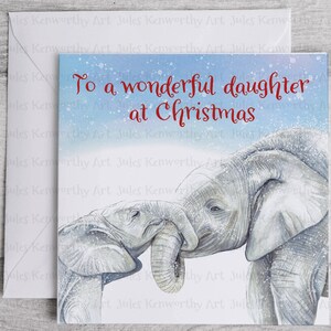 Carte de Noël personnalisée pour fille, carte de Noël éléphant pour fille, carte de Noël personnalisée éléphant mignon pour fille