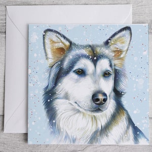 Husky Weihnachtskarte, Illustrierte Husky Weihnachtskarte 148mm x 148mm, Personalisierte Weihnachtskarte, Husky Illustrierte Karte, einzeln oder in Packungen