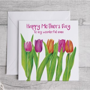 Tarjeta personalizada para el Día de la Madre con tulipanes, tarjeta con flores para el Día de la Madre, tarjeta personalizada para el Día de la Madre con tulipanes, tarjeta con tulipanes para mamá