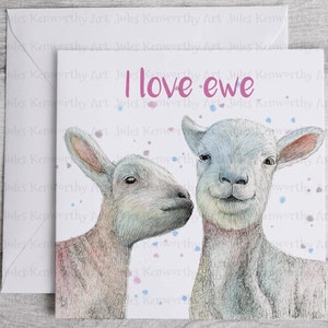 Schattig gepersonaliseerde lamswenskaart, schattige lamsverjaardagskaart, gepersonaliseerde wenskaart, lamsgeïllustreerde verjaardagskaart. Ik hou van ooi kaart