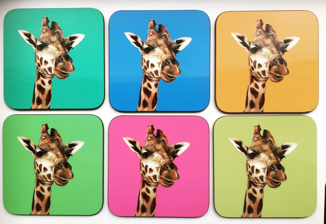 Funky Giraffe Illustrated Coloured Coasters Giraffe Etsy