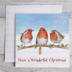 Carte de Noël personnalisée rouge-gorge, carte de Noël carrée Robin 148 mm x 148 mm, carte de Noël rouge-gorge, à l'unité ou en paquets disponibles