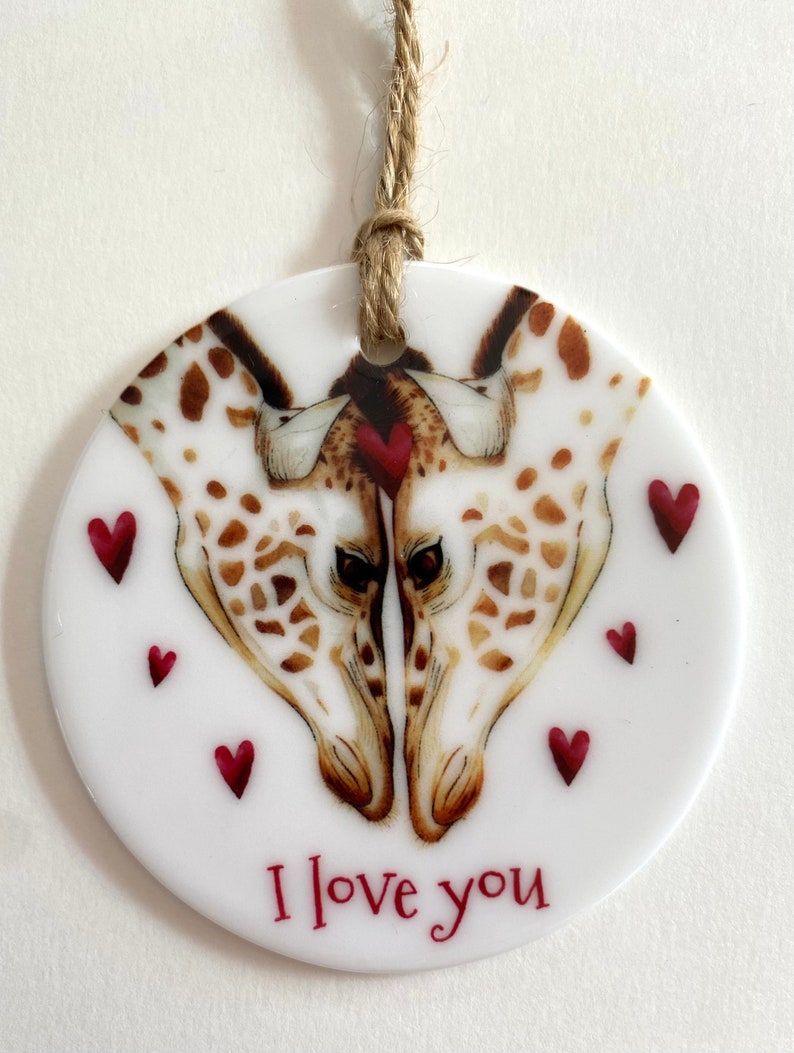 Personalised wife anniversary card and keepsake, Amazing wife giraffe card and detachable ceramic decoration gift, Giraffe card and gift image 3