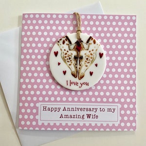 Personalised wife anniversary card and keepsake, Amazing wife giraffe card and detachable ceramic decoration gift, Giraffe card and gift image 9