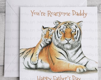 Personalised Tiger Father’s Day card, Tiger greetings card, Tiger card for Dad, Tiger Card, Tiger illustrated card, Watercolour Tiger card