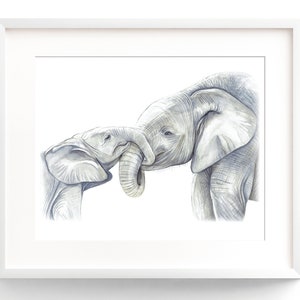 A5, A4, A3 gesigneerde Limited Edition Elephant Print, Elephant & Child Print, Moederdag cadeau, GRATIS VERZENDING naar het Verenigd Koninkrijk, Print alleen, Gratis A6-kaart