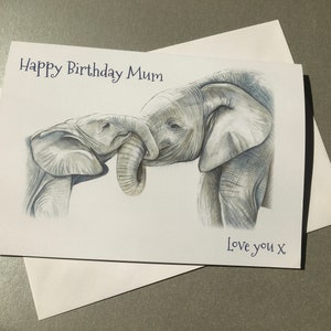 Gelukkige verjaardag moeder A5-wenskaart, verjaardagskaart olifant, unieke verjaardagskaart voor moeder, gepersonaliseerde verjaardagskaart voor mama