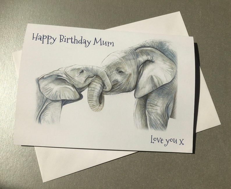 Happy Birthday Mum A5 Greetings Card, Elephant Birthday Card, Unique Birthday Card for Mom image 1