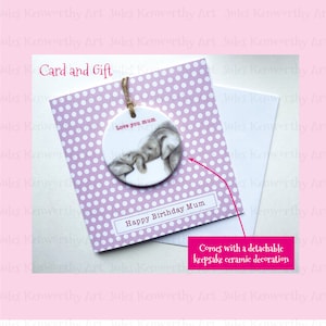 Cartão personalizado e presente para a mãe, Cartão de aniversário com decoração de cerâmica destacável para a mãe, Decoração de cerâmica de elefante, cartão e lembrança
