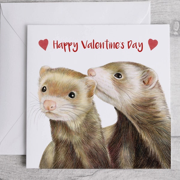 Cute Ferret Valentines Card, Cute Animal Valentines Card, Ferret Valentine card, Ferret Illustrated Valentines Card, Personalised Card