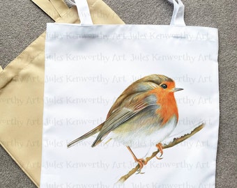 Robin Tote Personalised Bag, Personalised Tote Bag,  Soft Tote Bag, Robin Bag, Christmas Robin Shopping Bag, Unique Robin Gift
