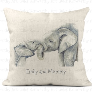 Special Daughter personalised Elephant Cushion, Linen Cushion 40cm  x 40cm with  Inner Pad included, Illustrated elephant pillow.