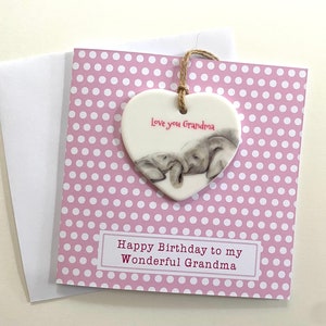 Cadeau et carte d'anniversaire personnalisés pour grand-mère, carte avec décoration amovible en céramique pour grand-mère, carte éléphant et souvenir pour grand-mère