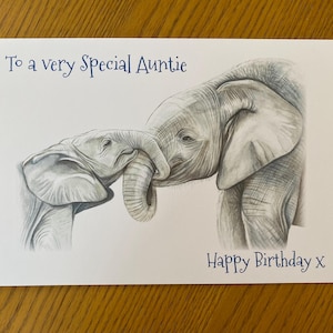 Carte de voeux personnalisée joyeux anniversaire tante A5, carte d'anniversaire éléphant, carte d'anniversaire spéciale tante, carte tante qui aime les éléphants