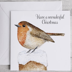 Gepersonaliseerde Kerst Red Robin Card, Square Robin Kerstkaart 148mm x 148mm, Robin Kerstkaart, single of packs beschikbaar
