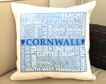 Cornwall Linen Cushion, Everything you love about Cornwall on a cushion, 40 x 40cm, Linen Cushion with Inner Pad, Cornwall cushion