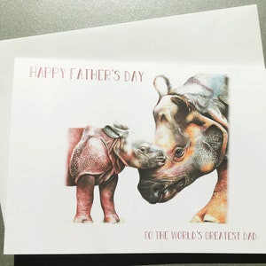 Carte de voeux personnalisée A5 pour la fête des pères, carte de fête des pères rhinocéros, carte de fête des pères unique pour papa, carte pour grand-père