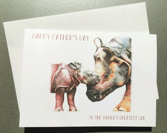 Personalised Father's Day A5 Greetings Card, Rhino Father's Day Card, Unique Father's day Card for Dad, Card for Grandad