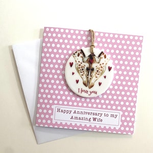 Personalised wife anniversary card and keepsake, Amazing wife giraffe card and detachable ceramic decoration gift, Giraffe card and gift image 2