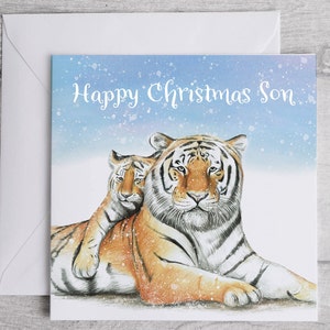 Gepersonaliseerde kerstkaart voor zoon, Tijger kerstkaart voor zoon, Gepersonaliseerde Tijger kerstkaart voor zoon, Tijger kerstkaart