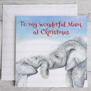 Gepersonaliseerde kerstkaart voor moeder, olifantenkerstkaart voor moeder, gepersonaliseerde olifantenkerstkaart voor moeder, liefdesolifantenkaart