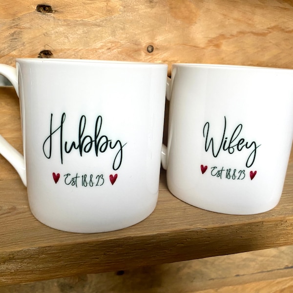 Large Bone China Wedding Mugs, Wifey and Hubby Bone China mugs, Mr and Mrs Bone China Mugs, Wedding mugs and coaster gift sets, wedding gift