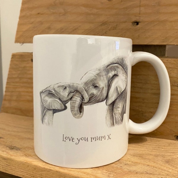 Love you mum personalised elephant mug and coaster gift set, Elephant Mug for Mum. Personalised elephant mug. CERAMIC or BONE CHINA Mugs