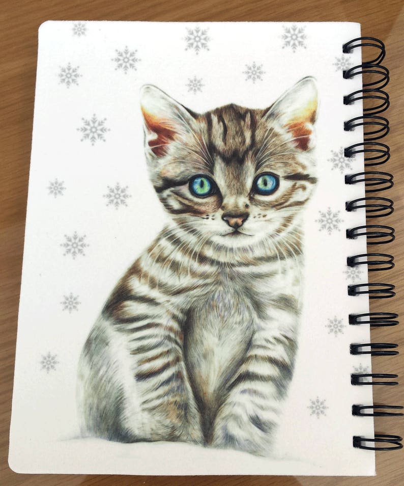 Kitten Illustration Christmas Gift A5 Notebook Kitten in Snow Notebook Gift for her Spiral Notebook Ruled Line Notepad A5 Diary